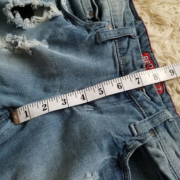 Red Rivet blue distressed cropped jeans low waist Y2K - Picture 8 of 8
